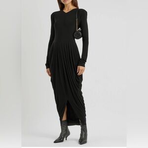 Norma Kamali Belted Draped Stretch-jersey Midi Dress Black size x-large